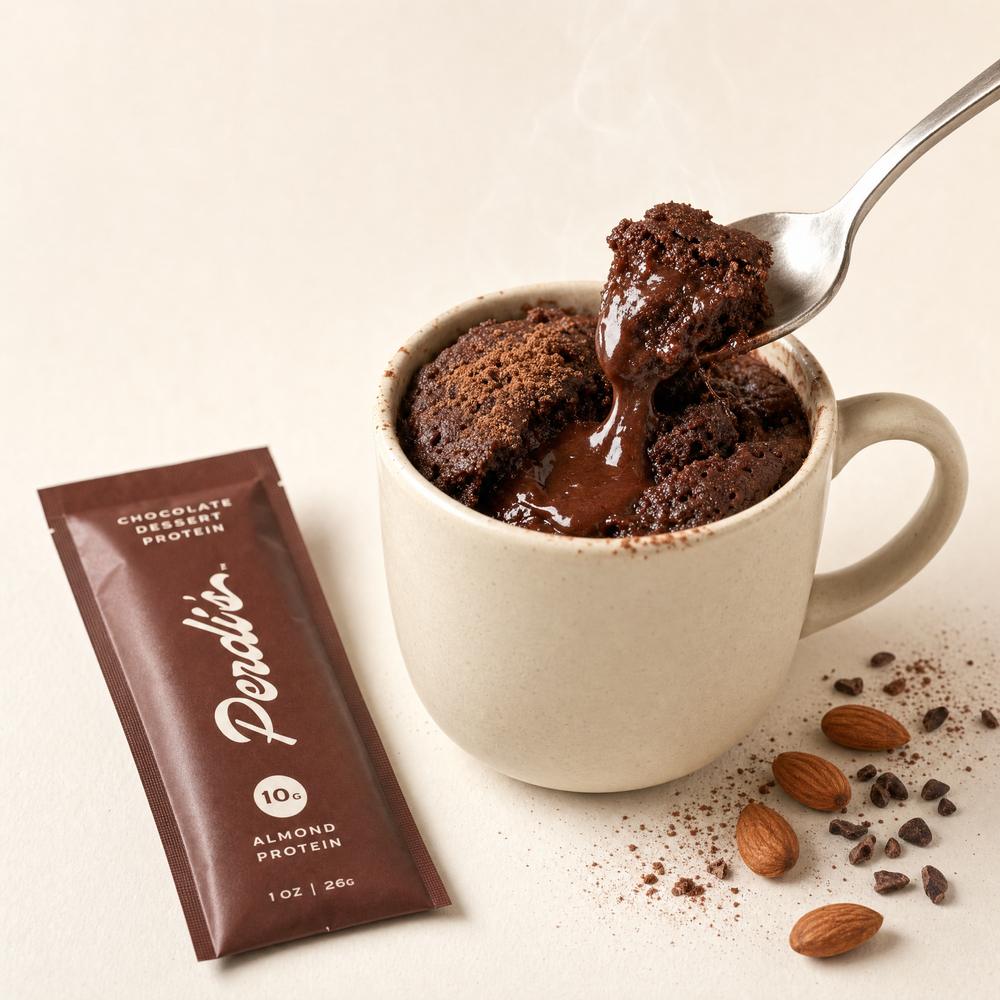 Gooey chocolate mug cake made with Perdi's