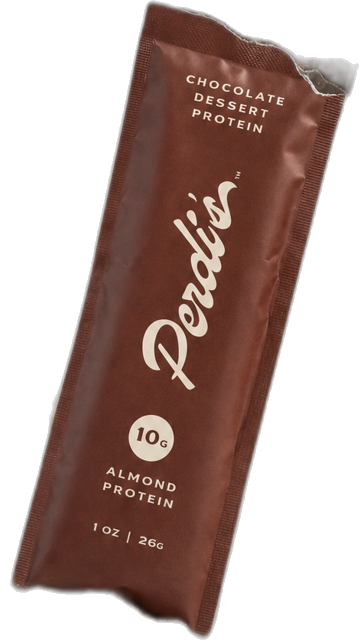 A torn-open Perdi's packet spilling cocoa powder
