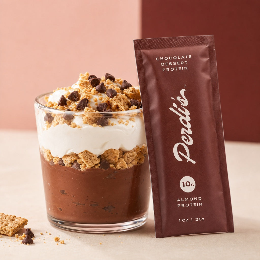 S'mores Cup layered with Perdi's chocolate pudding, whipped topping, graham crackers, and mini chocolate chips