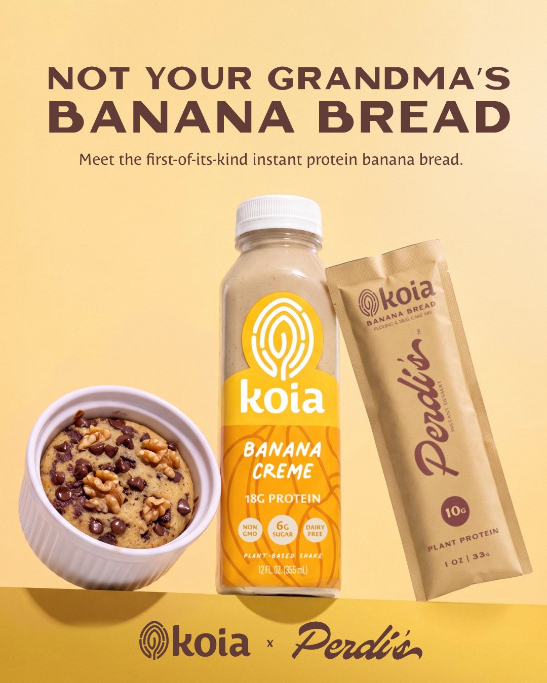 Not your grandma's banana bread: the first-of-its-kind instant protein banana bread, with Koia Banana Creme
