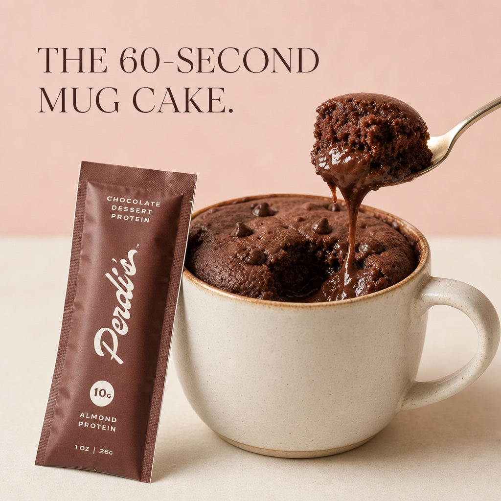 The 60-second mug cake — gooey chocolate mug cake with a Perdi's packet